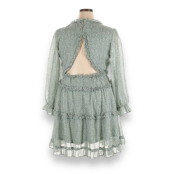 Boutique Pale Green Floral print V Neck Long Sleeve Chiffon Skater Dress 2XL - Picture 5 of 8